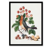 Artery8 Robin Bird & Wild Strawberry Plant Bolton Framed Wall Art Print in White | Size: W12" x H16" Artery8 White W12" x H16"