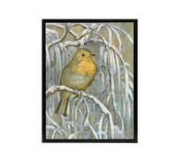 Artery8 Robin on Snowy Tree Branch Framed Canvas Wall Art Print Vintage : Artwork by van Hoytema 12x16 Delightful winter moment capturing warmth and life, perfect for cosy seasonal décor