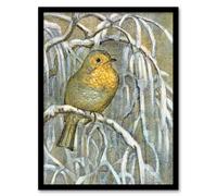 Artery8 Robin on Snowy Tree Branch Vintage Framed Wall Art Print van Hoytema | Size: W12" x H16" Artery8 Multicolor W12" x H16"
