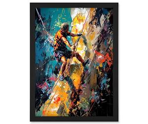 Artery8 Rock Climber Climbing Multicoloured Mountain Cliff Artwork Framed A3 Wall Art Print