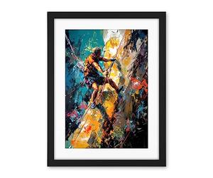 Artery8 Rock Climber Climbing Multicoloured Mountain Cliff Artwork Framed Wall Art Print 18X24 Inch