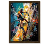 Rock Climber Climbing Multicoloured Mountain Cliff Artwork Framed Wall Art Print A4 Artery8 Brown One Size