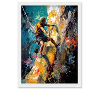 Rock Climber Climbing Multicoloured Mountain Cliff Artwork Framed Wall Art Print A4 Artery8 White One Size