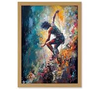 Artery8 Rock Climber Multicoloured Mountain Cliff Descent Artwork Framed A3 Wall Art Print