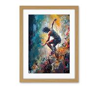 Artery8 Rock Climber Multicoloured Mountain Cliff Descent Artwork Framed Wall Art Print 18X24 Inch