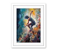 Artery8 Rock Climber Multicoloured Mountain Cliff Descent Artwork Framed Wall Art Print 18X24 Inch