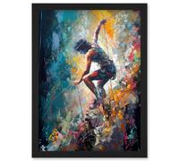 Artery8 Rock Climber Multicoloured Mountain Cliff Descent Artwork Framed Wall Art Print A4 in Black Artery8 Black