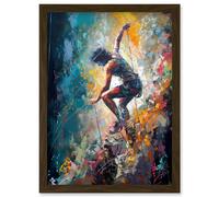 Artery8 Rock Climber Multicoloured Mountain Cliff Descent Artwork Framed Wall Art Print A4
