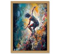 Artery8 Rock Climber Multicoloured Mountain Cliff Descent Artwork Framed Wall Art Print A4