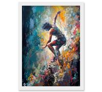 Artery8 Rock Climber Multicoloured Mountain Cliff Descent Artwork Framed Wall Art Print A4