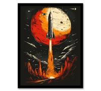 Rocket Launch Alien Planets Space Exploration Framed Wall Art Artery8 Black A4