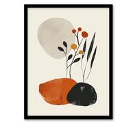 Artery8 Rocks & Wild Flowers Bright Boho Japandi Style Framed Wall Art in Beige | Size: W12" x H16" Artery8 Beige W12" x H16"