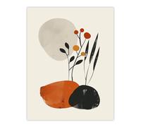 Artery8 Rocks & Wild Flowers Bright Boho Japandi Style Wall Art Print in Beige | Size: W12" x H16" Artery8 Beige W12" x H16"
