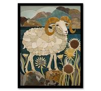 Artery8 Rocky Mountain Bighorn Sheep Mosaic Floral Framed Art Print in Brown | Size: W12" x H16" Artery8 Brown W12" x H16"