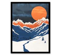 Artery8 Rocky Mountains Winter Landscape Modern Abstract Framed Art Print in Orange | Size: A4 Artery8 Orange A4