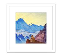 Artery8 Roerich Milarepa One Who Hearkened Landscape Painting 8X8 Inch Square Wooden Framed Wall Art Print Picture with Mount in White Artery8 White
