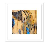 Artery8 Rohlfs Withered Sunflowers Blue Painting 8X8 Inch Square Wooden Framed Wall Art Print Picture with Mount in White Artery8 White