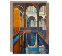 Artery8 Greeting Card Roman Bath Architecture Water Reflection Painting Blank For All Him Or Her Art Birthday Card