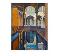Artery8 Roman Bath Architecture Water Reflection Painting Wall Art Print | Size: W12" x H16" Artery8 Multicolor W12" x H16"