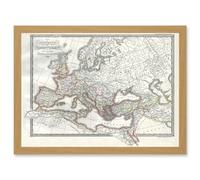 Roman Empire Divided East West Ancient Rome 1850 Vintage Map Artwork Framed Wall Art Print A4 Artery8 Light Oak One Size