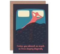 Artery8 Romance Valentine Miss You Bed Funny Greetings Card in Dark Grey Artery8 Dark Grey