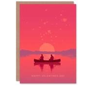 Artery8 Romantic Boat Ride Pink Coastal Landscape Sunset Valentine's Day Card