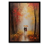 Artery8 Romantic Stroll Oil Painting Orange Red Autumn Forest Landscape Bedroom Art Artwork Framed Wall Art Print 18X24 Inch