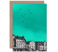 Artery8 Rooftop Birds Leith Greetings Card in Green Artery8 Green