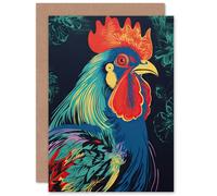 Artery8 Rooster Hen Chicken Vibrant Bold Bright Cockerel for Him or Her Man Woman Birthday Thank You Congratulations Blank Art Greeting Card