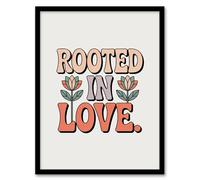 Artery8 Rooted In Love Retro Floral Pastel Typography Framed Wall Art Print 12x16