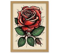 Artery8 Rose Bloom Bud Old School USA Tattoo Ink Body Art Rockabilly Americana 50s Artwork Framed A3 Wall Art Print