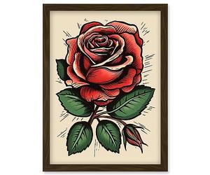 Artery8 Rose Bloom Bud Old School USA Tattoo Ink Body Art Rockabilly Americana 50s Artwork Framed Wall Art Print A4