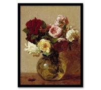 Artery8 Rose Bouquet in Glass Vase Still Life Latour Framed Wall Art Print | Size: A3 Artery8 Multicolor A3