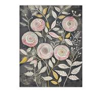 Artery8 Rose Flowers Pink Grey Folk Art Patterns Wall Art Print | Size: W12" x H16" Artery8 Grey W12" x H16"