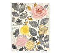 Artery8 Rose Flowers Pink Yellow Grey Bright Design Wall Art Print | Size: W12" x H16" Artery8 Grey W12" x H16"