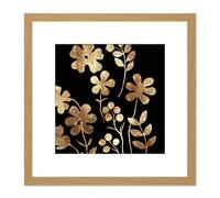 Artery8 Rose Gold Poppy Flower Botanicals Metallic Effect Foil on Black Style Floral Painting Square Wooden Framed Wall Art Print Picture 8X8 Inch Artery8 Light Oak