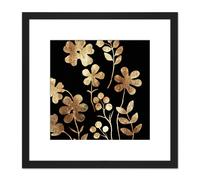 Artery8 Rose Gold Poppy Flower Botanicals Metallic Effect Foil on Black Style Floral Painting Square Wooden Framed Wall Art Print Picture 8X8 Inch Artery8 Black