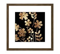 Artery8 Rose Gold Poppy Flower Botanicals Metallic Effect Foil on Black Style Floral Painting Square Wooden Framed Wall Art Print Picture 8X8 Inch Artery8 Brown