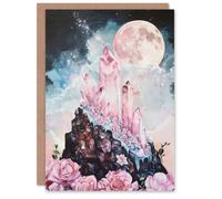 Artery8 Rose Quartz Crystal Full Moon Fantasy Landscape Greeting Birthday Card Him Her All Blank