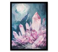 Rose Quartz Crystal Pink Mystical Landscape Framed Art Print Artery8 Pink A4