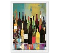 Artery8 Rose White and Red Glass Wine Bottles on Shelf Artwork Framed A3 Wall Art Print