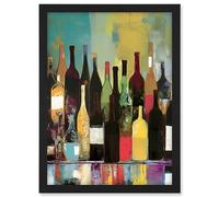 Artery8 Rose White and Red Glass Wine Bottles on Shelf Artwork Framed A3 Wall Art Print