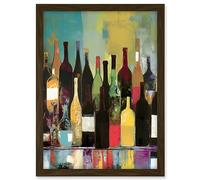 Artery8 Rose White and Red Glass Wine Bottles on Shelf Artwork Framed A3 Wall Art Print