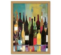 Artery8 Rose White and Red Glass Wine Bottles on Shelf Artwork Framed A3 Wall Art Print