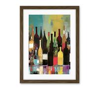 Artery8 Rose White and Red Glass Wine Bottles on Shelf Artwork Framed Wall Art Print 18X24 Inch
