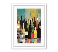 Artery8 Rose White and Red Glass Wine Bottles on Shelf Artwork Framed Wall Art Print 18X24 Inch