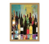 Artery8 Rose White and Red Glass Wine Bottles on Shelf Artwork Framed Wall Art Print 18X24 Inch