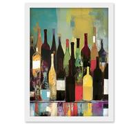 Artery8 Rose White and Red Glass Wine Bottles on Shelf Artwork Framed Wall Art Print A4