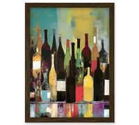 Artery8 Rose White and Red Glass Wine Bottles on Shelf Artwork Framed Wall Art Print A4