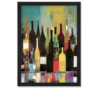 Artery8 Rose White and Red Glass Wine Bottles on Shelf Artwork Framed Wall Art Print A4